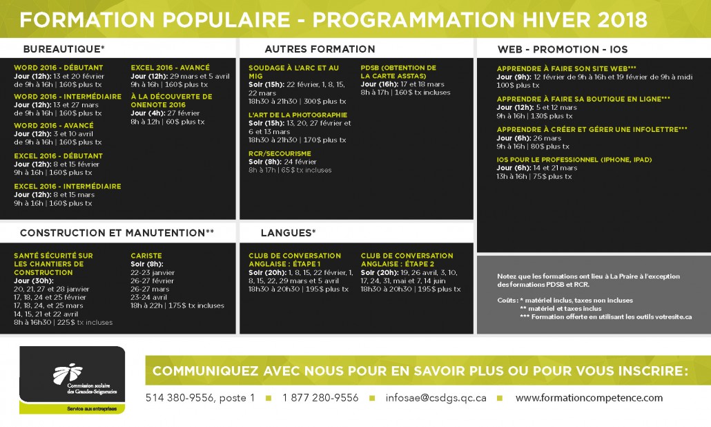 Formation populaire hiver 2018