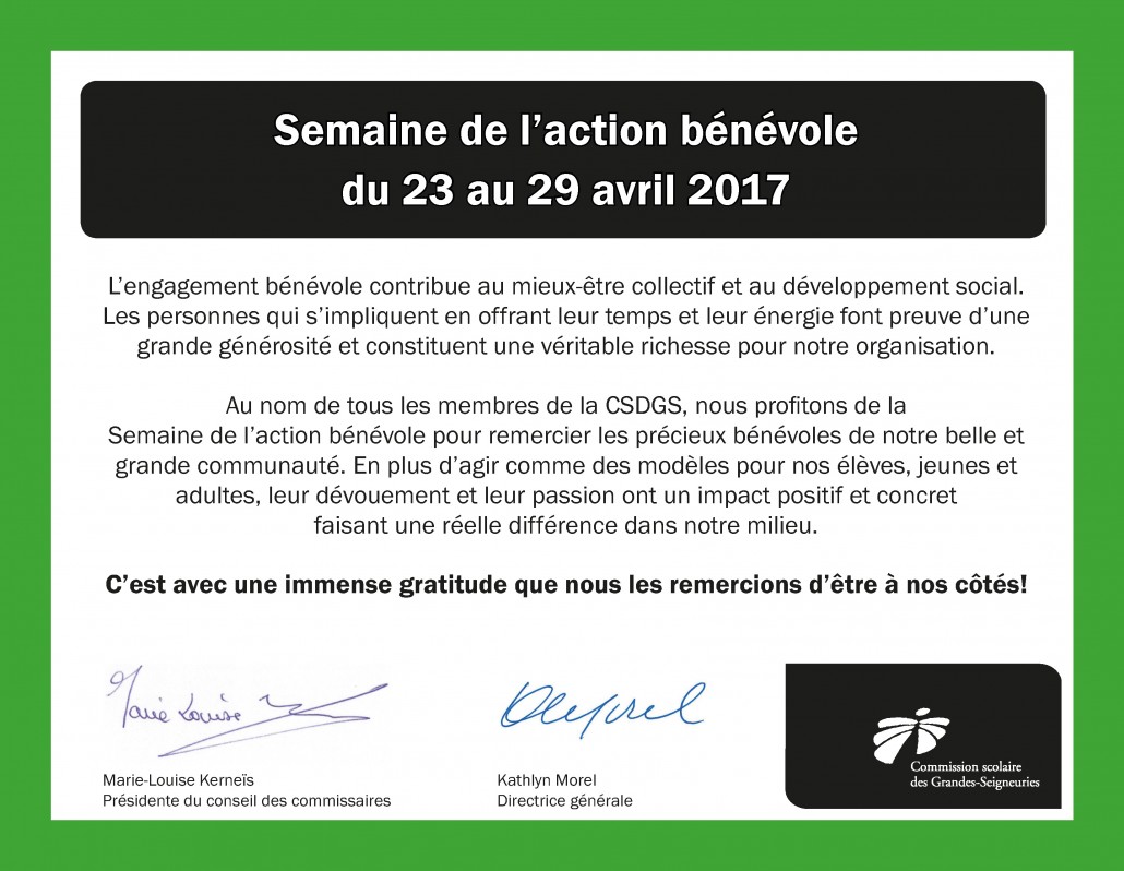 Feuillet Semaine de l'action bénévole 2017