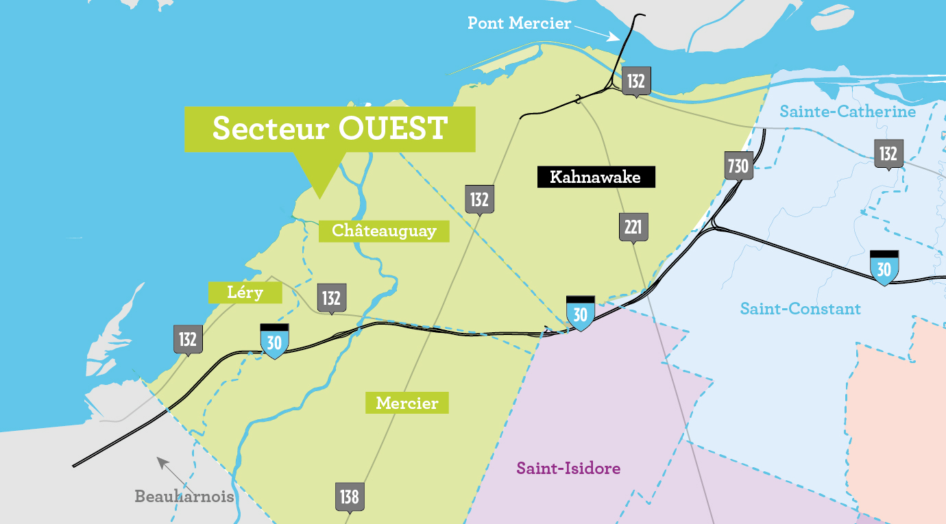 Carte territoire secteur Ouest : Châteauguay, Léry et Mercier